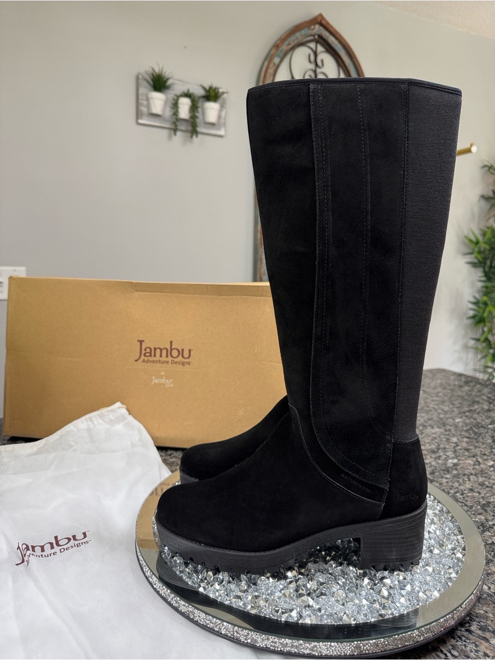 Jambu Dotle Black Suede waterproof tall knee high Boots NWT 10